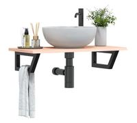 Owoxanthellate Plateau de lavabo en chêne - 80 x 40 cm - Avec support en acier - Forme trapézoïdale - Durable et moderne - Pour petits meubles de salle de bain et WC d'invités