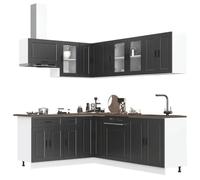 Owoxanthellate Porto Lot de 11 armoires de cuisine en bois noir 80 x 46 x 81,5 cm, pieds réglables, grand espace de rangement, kitchenette moderne sans appareils électriques, pour cuisine, salle à