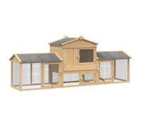 Owoxanthellate Poulailler en bois avec enclos extérieur, 3 pièces, pour petits animaux, pour le jardin, bois massif de pin, marron, 225 x 60 x 89 cm