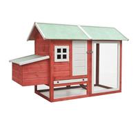 Owoxanthellate Poulailler en pin massif - Rouge et vert - 170 x 81 x 110 cm - Avec nid de pose, rampe et plancher extensible - Poulailler pour petits animaux dans le jardin