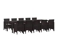 Owoxanthellate Salon de jardin - 11 pièces - En rotin synthétique - Marron - Gris clair - Table rectangulaire - 220 cm - 10 chaises - Résistant aux UV - Résistant aux intempéries - Design moderne pour