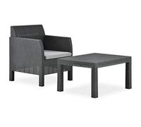 Owoxanthellate Salon de jardin 2 pièces aspect rotin pour terrasse et balcon, ensemble de meubles de jardin composé d'un fauteuil et d'une table, anthracite, plastique PP