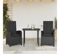Owoxanthellate Salon de jardin 3 pièces en polyrotin noir 57 x 58,5 x 93 cm avec table en verre 80 x 80 cm, fauteuils de jardin réglables résistants aux intempéries, pour balcon, terrasse, extérieur