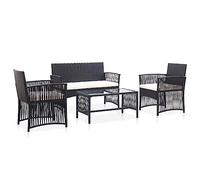 Owoxanthellate Salon de jardin 4 pièces en polyrotin résistant aux intempéries - Noir - 80 x 45 x 40 cm - Table basse avec coussins blanc crème - Design robuste pour balcon, terrasse et jardin
