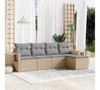 Owoxanthellate Salon de jardin 5 pièces - Beige - 249 x 142 cm - En rotin synthétique - Résistant aux intempéries - Avec espace de rangement, table d'appoint pliable et coussins amovibles - Pour