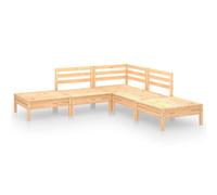 Owoxanthellate Salon de jardin 5 pièces en bois massif de pin pour terrasse | Canapé modulaire en palette avec tabouret flexible et table pour des heures de détente dans le jardin