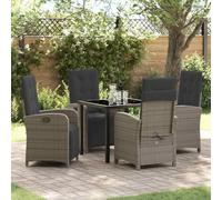 Owoxanthellate Salon de jardin 5 pièces en polyrotin 80 x 80 x 73 cm - Gris - Moderne - Avec plateau en verre - Dossier réglable - Meubles de jardin pour balcon, terrasse et petites oasis urbaines