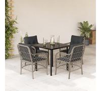 Owoxanthellate Salon de jardin 5 pièces - Table + 4 fauteuils gris clair - En polyrotin - Résistant aux intempéries - Avec plateau en verre et coussins épais - Pour terrasse, balcon et petits coins