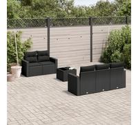 Owoxanthellate Salon de jardin 6 pièces - En polyrotin - Noir - 55 x 62 x 69 cm - Avec espace de rangement - Table en verre - Pour terrasse, balcon, jardin d'hiver