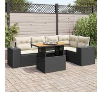 Owoxanthellate Salon de jardin 6 pièces en rotin PE avec table en bois d'acacia réglable en hauteur 100 x 55 cm et banc de rangement pour terrasse, balcon, salon d'extérieur