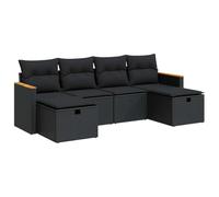 Owoxanthellate Salon de jardin 6 pièces en rotin synthétique noir 55 x 55 cm avec espace de rangement - Meubles de jardin robustes pour balcon, terrasse et jardin d'hiver