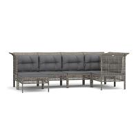 Owoxanthellate Salon de jardin 6 pièces gris - Ensemble modulaire en polyrotin avec coussins - Meubles de jardin pour terrasse et balcon - Comprend canapé d'angle, canapé central et repose-pieds