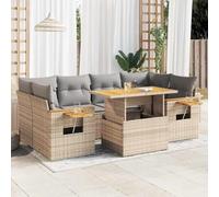 Owoxanthellate Salon de jardin 7 pièces - Beige - En polyrotin - 55 x 62 x 69 cm - Résistant aux intempéries - Avec table en bois d'acacia et espace de rangement - Design moderne pour balcon, terrasse