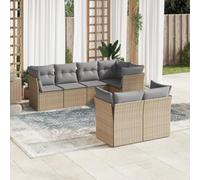 Owoxanthellate Salon de jardin 7 pièces - En polyrotin - Beige - 234 cm - Modulaire - Avec espace de rangement pour balcon, terrasse et petites surfaces