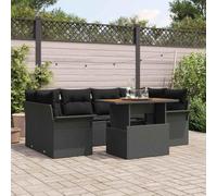 Owoxanthellate Salon de jardin 7 pièces - En polyrotin noir - Résistant aux intempéries - Avec espace de rangement - Canapé modulaire - Banc d'angle - Table pour balcon, terrasse, jardin, extérieur et
