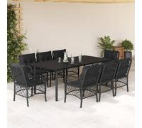 Owoxanthellate Salon de jardin 9 pièces - 200 x 100 cm - En polyrotin noir - Avec table en verre et coussins épais - Design moderne résistant aux intempéries - Robuste et peu encombrant - Pour balcon