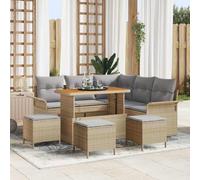 Owoxanthellate Salon de jardin 9 pièces, beige, en polyrotin résistant aux intempéries, avec table réglable en hauteur, pieds en bois d'acacia, design moderne, robuste et durable, pour balcon