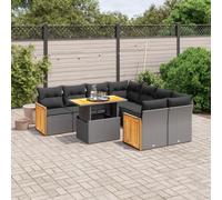 Owoxanthellate Salon de jardin 9 pièces en polyrotin noir - 100 x 55 x 73 cm - Réglable en hauteur - Canapé d'angle - Module central - Table basse - 18 coussins - Terrasse et balcon