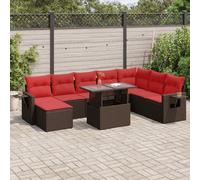 Owoxanthellate Salon de jardin 9 pièces en rotin PE résistant aux intempéries 62 x 62 x 69 cm Canapé d'angle et canapé central avec espace de rangement, table en verre 100 x 55 cm, housses de lavage