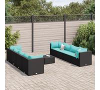 Owoxanthellate Salon de jardin de 9 pièces - Noir - En polyrotin - 4 x 63 cm - Angle + 4 module central de 50 cm - Table basse en verre trempé résistant aux UV et aux intempéries