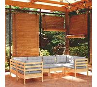 Owoxanthellate Salon de jardin en pin 63,5 x 63,5 x 62,5 cm avec coussins gris, modules d'angle et central modulaires pour terrasse, balcon, jardin d'hiver