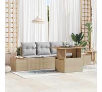 Owoxanthellate Salon de jardin en polyrotin, beige, gris, 100 x 55 x 73 cm, avec table en bois d'acacia, meubles de jardin modulaires pour balcon, terrasse et petit canapé d'angle