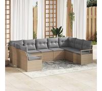 Owoxanthellate Salon de jardin en polyrotin de 9 pièces - Beige - 55 x 55 x 40 cm - Résistant aux intempéries - Modulaire - Pour terrasse, balcon et jardin