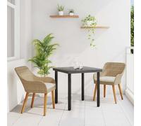 Owoxanthellate Salon de jardin en rotin beige 3 pièces 80 x 80 x 74 cm avec plateau en verre de sécurité, design moderne, robuste en polyrotin pour balcon, terrasse et jardin d'hiver