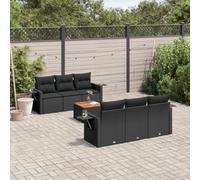 Owoxanthellate Salon de jardin en rotin synthétique - 7 pièces - Noir - 55 x 55 x 37 cm - Résistant aux intempéries - Avec table en acacia et étagères à ressort à gaz - Pour balcon, terrasse, jardin