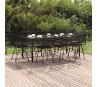 Owoxanthellate Salon de jardin en rotin synthétique - 9 pièces - Noir - 200 x 100 x 74 cm - Avec table en verre trempé et cadre en acier - Design moderne et robuste - Pour terrasse, balcon et jardin
