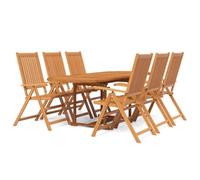 Owoxanthellate Salon de jardin extensible 7 pièces en bois d'acacia massif | Les chaises pliantes réglables et la table extensible variable en bois d'acacia offrent une flexibilité pour votre terrasse.