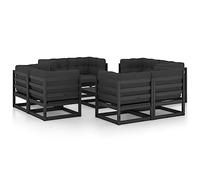 Owoxanthellate Salon de jardin noir en pin massif 70 x 70 x 67 cm, salon de jardin extérieur résistant aux intempéries, avec coussins anthracite, modulable, peu encombrant, pour balcon, terrasse