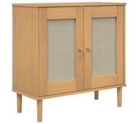 Owoxanthellate SENJA Buffet marron 80 x 35 x 80 cm Commode en pin massif avec 2 portes Armoire d'appoint aspect rotin tressé Vienne Style bohème pour salon, couloir