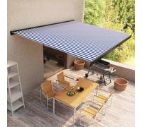Owoxanthellate Store banne à cassette motorisé 350 x 250 cm Bleu/blanc en aluminium et polyester résistant aux intempéries Système de protection solaire peu encombrant pour terrasse, jardin, balcon