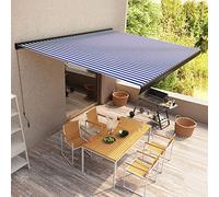 Owoxanthellate Store cassette à manivelle 450 x 300 cm bleu/blanc, polyester UV, cadre en aluminium, store de terrasse pour jardin, balcon, camping