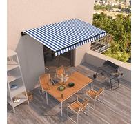 Owoxanthellate Store de balcon extensible manuellement - 450 x 350 cm - Bleu blanc anthracite - Armature en aluminium inoxydable - Polyester résistant aux UV - Protection contre les intempéries - Pour