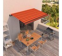 Owoxanthellate Store enrouleur automatique - 450 x 350 cm - Orange marron anthracite - Cadre en aluminium - Protection UV - Étanche - Télécommande pour terrasse, balcon, jardin