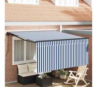 Owoxanthellate Store enrouleur rétractable bleu blanc 300 x 250 cm en aluminium polyester avec télécommande résistant aux UV pour jardin, balcon, terrasse, ombre moderne avec design résistant aux