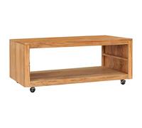 Owoxanthellate Table basse 110 x 60 x 40 cm en bois massif avec roulettes en teck moderne style maison de campagne industrielle avec étagère pour salon, chambre à coucher, studio