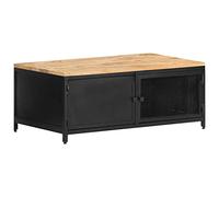 Owoxanthellate Table basse 90 x 50 x 37 cm en bois massif de manguier rugueux avec structure en fer revêtu par pulvérisation - Design moderne industriel vintage avec porte grillagée et espace de