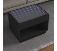 Owoxanthellate Table basse avec LED Infinity - Noir - 70 x 50 x 50 cm - En bois et verre - Éclairage RVB - Design moderne - Petite table d'appoint pour salon et chambre à coucher