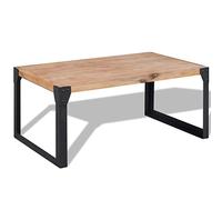 Owoxanthellate Table basse en bois massif d'acacia 100 x 60 x 45 cm, design industriel moderne avec plateau en bois brossé et pieds en acier noir, robuste et durable pour salon, chambre à coucher