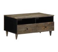 Owoxanthellate Table basse gris clair 80 x 54 x 40 cm en bois de manguier massif avec façade sculptée, design moderne, espace de rangement et pieds pour salon, chambre à coucher et couloir
