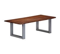 Owoxanthellate Table basse industrielle 115 x 60 x 40 cm en bois d'acacia massif avec pied en U - Design moderne pour salon, bureau, couloir