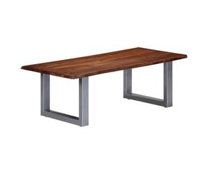 Owoxanthellate Table basse industrielle 115 x 60 x 40 cm en bois d'acacia massif avec pied en U - Design moderne pour salon, bureau, couloir