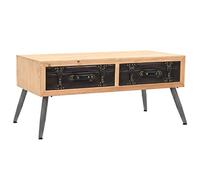 Owoxanthellate Table basse massive 110 x 55 x 50 cm en bois de sapin vintage aspect valise avec 2 tiroirs de rangement moderne et durable pour salon, table basse ou table d'appoint