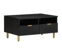 Owoxanthellate Table basse noire 80 x 54 x 40 cm en bois massif de mangue et mangue avec espace de rangement Style industriel Table basse pour salon et bureau à domicile
