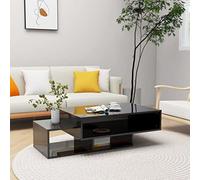 Owoxanthellate Table basse noire brillante - 105 x 55 x 32 cm - En bois - Design moderne avec 3 compartiments - Grand espace de rangement - Robuste et durable - Pour salon, chambre à coucher, couloir