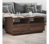 Owoxanthellate Table basse pliante avec LED marron chêne 90 x 49 x 40 cm avec éclairage RVB Table latérale moderne pour salon, chambre à coucher, bureau