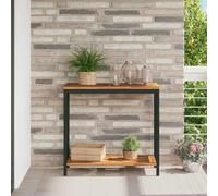 Owoxanthellate Table console en acacia et acier - 80 x 35 x 75 cm - Noir naturel - Table de jardin moderne avec espace de rangement - Revêtement résistant aux UV - Robuste - Pour terrasse, balcon